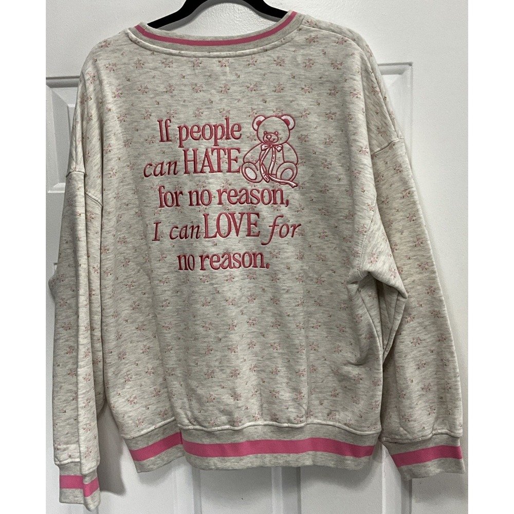 Simply Southern Floral Teddy Bear Love Graphic Sweatshirt Pink Gray Large CON90 - Picture 2 of 14
